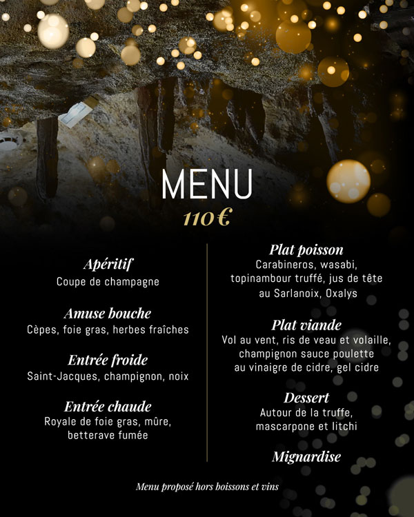 Menu de réveillon 2025 chez Tovera à Marsac-sur-l'Isle près de Périgueux